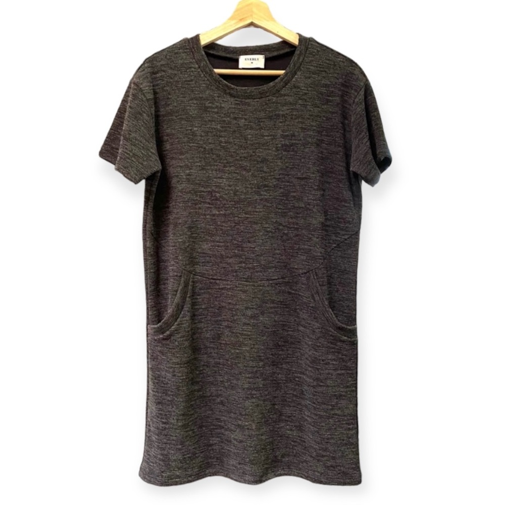 Everly Knit Jersey Dress Comfortable Stretch Neutral Marled Pocket Casual Grey